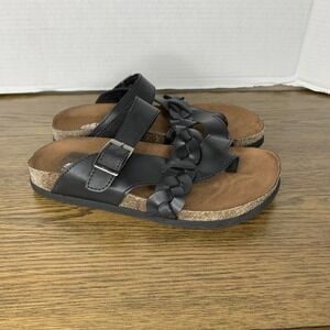 White Mountain Hazy Women's Braided Leather Footbed Slide Sandals